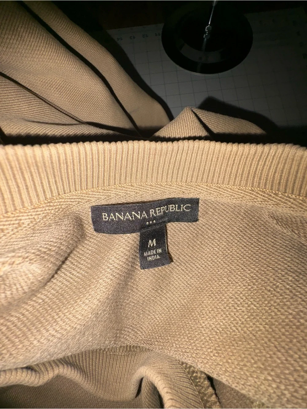 Banana Republic Men's Beige Crewneck Sweater with Textured Front Logo Medium